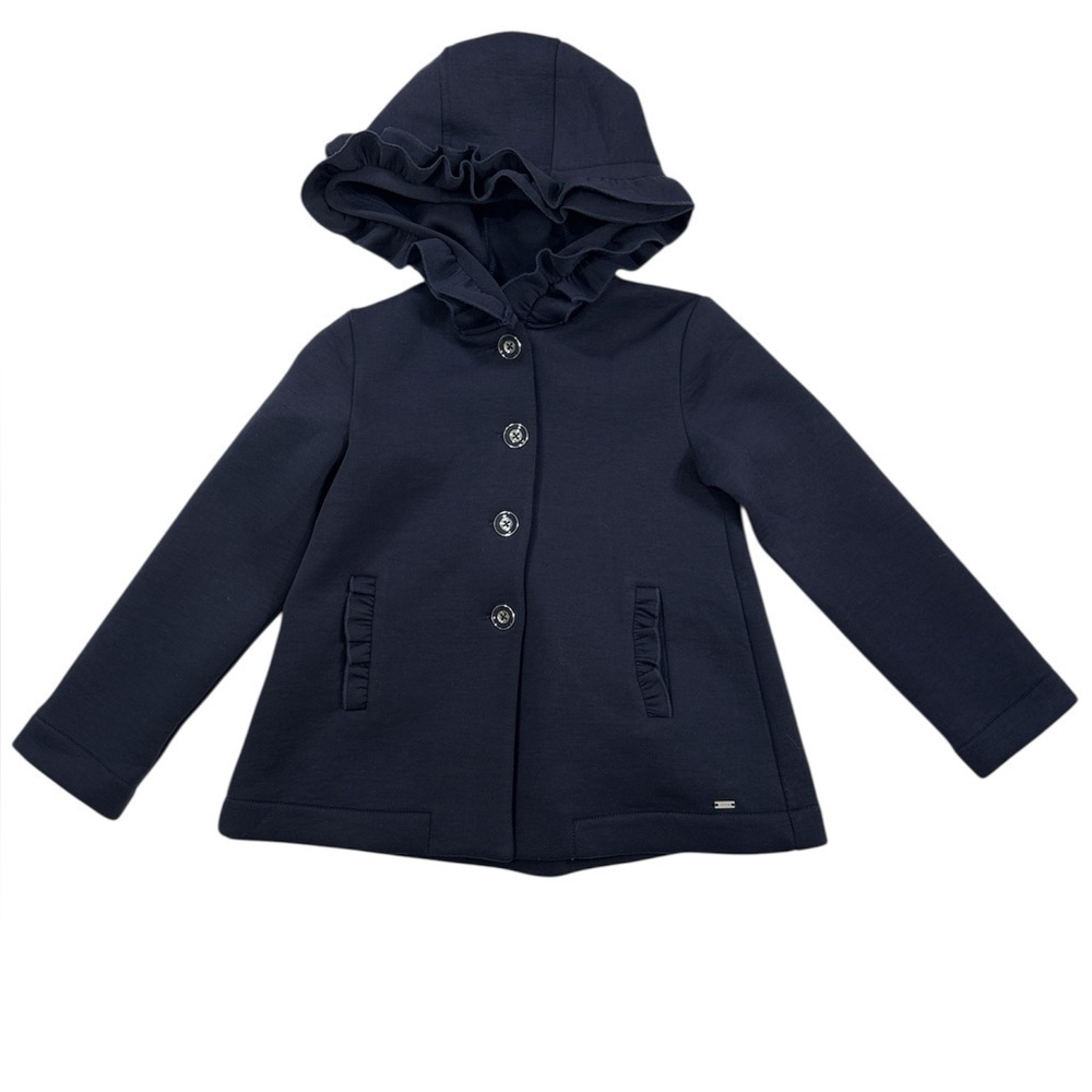 Mayoral girls size 7 Blue Ruffled Jacket With Pockets